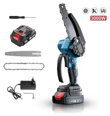 Obrázek produktu pro Mini řetězová pila – akumulátorová pila na dřevo – 15,2 cm pilový řetěz – bezuhlíkový motor – 18 V – 1 baterie – 1200 otáček za minutu