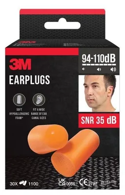 Produktbild von 189x 3M™ Gehörschutzstöpsel 1100, Weichschaum, SNR-Wert 35 dB, Orange, 30 Paar/Packung | Packung (6 Stück)
