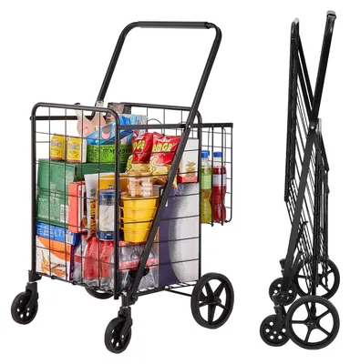 Zdjęcie produktu dla Vevor Składany Wózek Sklepowy Mocny 50 Kg Wielofunkcyjny Z Koszem Czarny