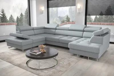 Produktbild von Ecksofa Galaxy Max II U-Form mit Schlaffunktion & Bettkästen, verstellbaren Kopfstützen & Armlehne – Stoff Gemma 70, Hellblau - Links