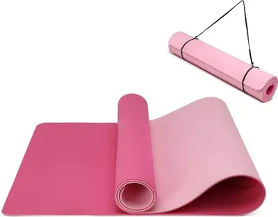Zdjęcie produktu dla Mata do jogi Oak & Tea, antypoślizgowa, mata fitness, mata sportowa wykonana z TPE, z paskiem do przenoszenia, mata do ćwiczeń, pilates, joga, wymiary: 183 x 61 x 0,6 cm