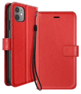 Produktbild von Mayaxess, Geldbörsen-Hülle für iPhone 11 mit Handschlaufe & Standfunktion, Rot