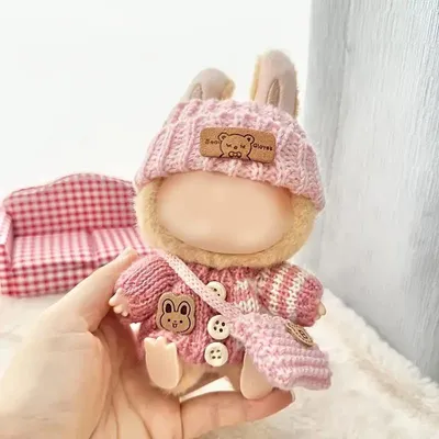 Produktbild von 3-teiliges Häkelkleidungsset für Puppen bis 17cm (ohne Puppe) Rosa, Tasche + Hut