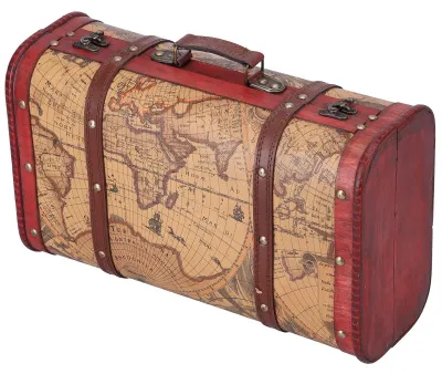 Zdjęcie produktu dla Skrzynia skarbów w stylu retro - drewniany kufer - 37,5 x 23 x 13,5 cm - dekoracja - przechowywanie - z zamkiem i uchwytem - kufer do przechowywania