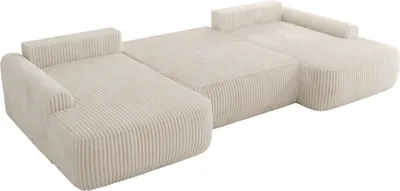 Produktbild von MKS MEBLE U-förmige Eckcouch, Wellenfeder, Ecksofa mit Schlaffunktion, Bettkasten und lose Kissen, 370x187x100cm - CUBO U - Beige Cord