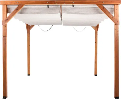 Zdjęcie produktu dla BELIANI Pawilon ogrodowy beżowy materiał drewniana konstrukcja 320 x 380 cm altana składane zadaszenie