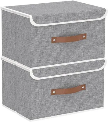 Produktbild von Famanu Aufbewahrungsboxen mit Deckel und Griffen - Faltbare Stoffboxen für Kleidung und Dekoration, 33x23x20cm - Grau