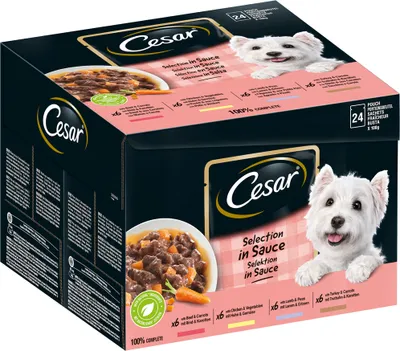 Produktbild von Cesar Feines Hundefutter Nassfutter Frischebeutel Favoriten in Sauce 24x100g
