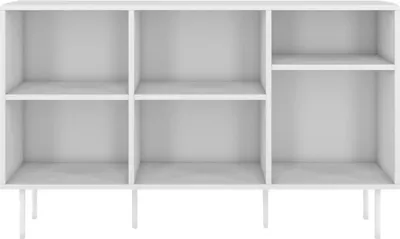 Produktbild von Mirka Minimalistischer Stil Kommode / Bücherregal Mit Offenen Regalfächern Auf Metallbeinen / 130 Cm / Weiß