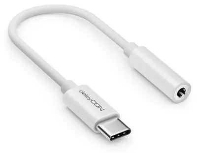 Produktbild von deleyCON USB-C auf 3,5mm Audio Adapter DAC-Chip TRRS - Weiß