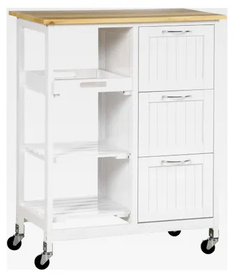 Produktbild von Küchenwagen mit 3 Schubladen, Küchenrollwagen mit 3 Ebenen, Aufbewahrungswagen mit Arbeitsplatte, für die Küche, Weiß, 67 x 37 x 85 cm
