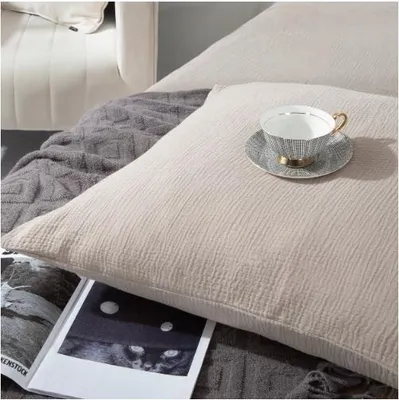 Zdjęcie produktu dla Poszewka na poduszkę z muślinu bawełnianego 70x80 cm, ciemny beż