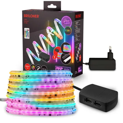 Productafbeelding van Briloner Pimp Your Panel COB RGBICW LED flexibele strip, dimbaar, 2,6 meter, 480 LEDs, 3000K, 1248lm, met muziek sensor, zwart - LED strip, kleurveranderend, voor woonkamer of gaming