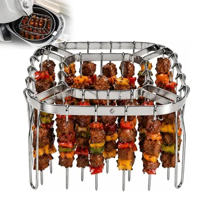 Image de Grille de cuisson avec brochettes, en acier inoxydable, 15,5 x 10 cm, pour friteuse à air chaud