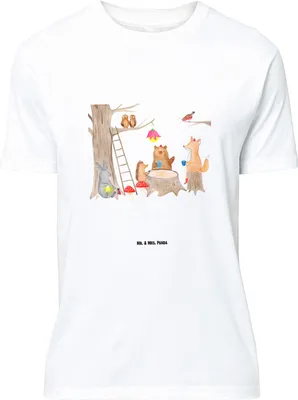 Produktbild von Mr. & Mrs. Panda Größe XL T-Shirt Waldtiere Picknick - Weiß - Geschenk, Eichhörnchen, Maus, Tshirt, Wald, Fuchs, Igel, Lustige Sprüche, mit Spruch, Shirt