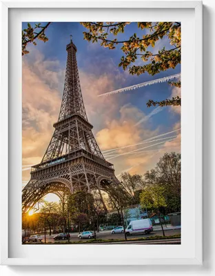 Produktbild von Eiffelturm in Paris– Wandbild mit Rahmen – Gerahmtes Bild  – Wanddekoration – 60x80 cm –  Weiß Rahmen