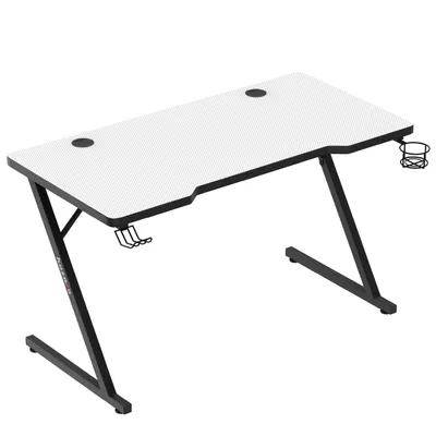 Immagine prodotto di huzaro Black Hero 2.5 scrivania da gioco per PC computer scrivania ergonomica in carbone da tavolo gancio per cuffie porta bevande protezione antiscivolo per i piedi 120 x 60 x 75 cm standard bianco