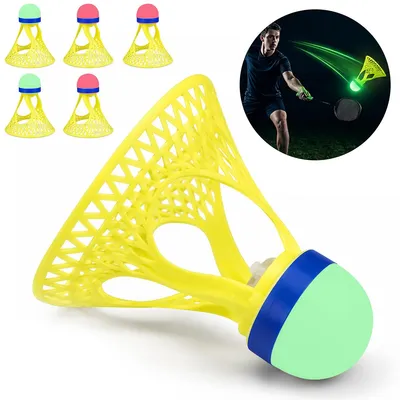 Produktbild von LED Badminton Federball 6er Set, leuchtende Shuttlecocks für Nachtspiel, Nylon Federbälle für Indoor & Outdoor, 3 Farben