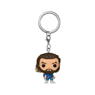 A Funko Pop keychain of Aquaman.