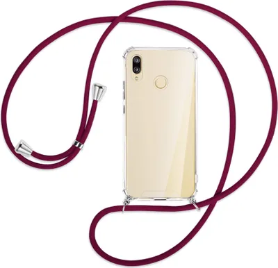 Produktbild von Handykette Backcover-Schutzhülle mit Band (Metall silberfarben) für Huawei P20 lite - dunkelrot