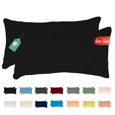Produktbild von Jersey Kissenbezug 2er Set 40x80 cm 100% Baumwolle Schwarz