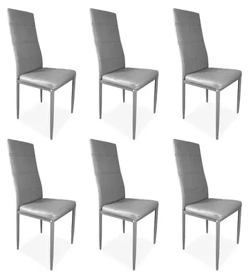 Image de Ensemble de 6 chaises rembourrées pour salon et salle à manger, finition grise