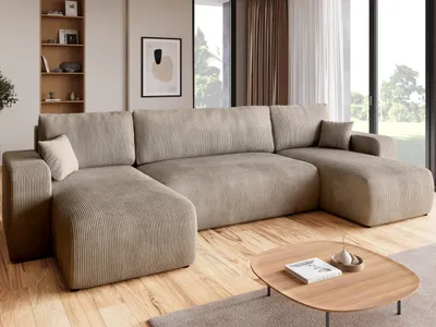 Produktbild von BroMARKT Ecksofa PUMI Schlaffunktion Bettkasten U-Form 125x268 cm Beige