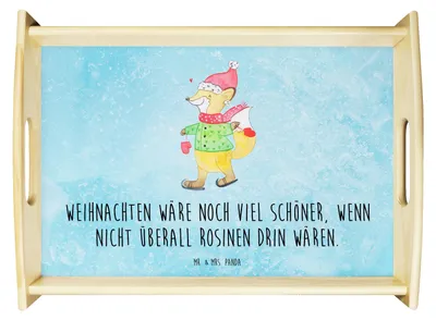 Produktbild von Mr. & Mrs. Panda tablett holz Fuchs  Schlittschuhe - Eisblau - Geschenk, Weihnachtsmann, Weihnachtstage, Weihnachten, Sofa, Holztablett, aus, Winter, Servier, Heiligabend