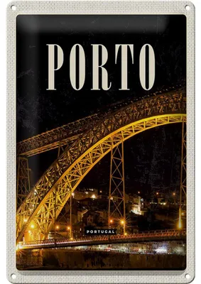 Produktbild von Blechschild Reise 20x30cm Porto Portugal Brücke Nacht Bild