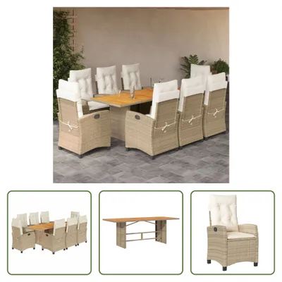 Produktbild von The Living Store 9-tlg. Garten-Essgruppe mit Kissen Beige Poly Rattan
