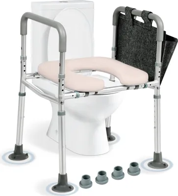 Produktbild von Toilettensitzerhöhung mit Armlehnen und gepolsterter Sitzfläche - Höhenverstellbar von 66-84 cm, Aluminiumrahmen