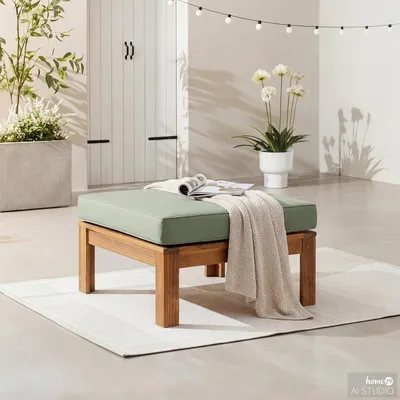 Produktbild von home24 Loungehocker - Webstoff / Akazie Massiv