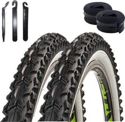 Produktbild von 2 x Roverstone 26" Fahrradreifen Fahrradmantel schwarz/weiß 57-559 (26x2,125) + 2 Schläuche AV inkl. 3 Reifenheber