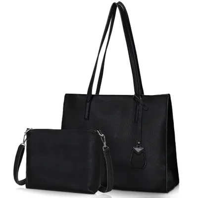 Produktbild von Shopper Damen Handtasche Klassisch Schultertasche Damen Tragetasche Groß (2-tlg), Groß Damen Handtasche (Schwarz)