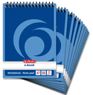 Produktbild von Herlitz Spiral-Notizblock x.book A7, kariert, 50 Blatt, ohne Rand, 10 Stück
