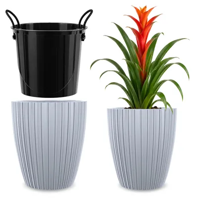 Productafbeelding van KADAX Bloempot, bloempot 40 cm, met binneninzetstuk, bloemenstandaard, kunststof, grijs