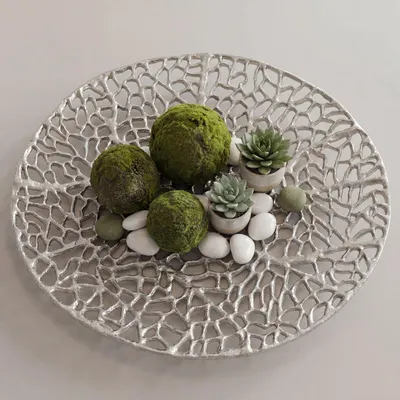 Obrázok produktu pre FineBuy, dekoratívna misa, okrúhly tvar, strieborná farba, kovová misa, priemer 44 cm, moderná kovová misa s podstavcom z hliníka, elegantná hliníková misa, dekoratívny tanier z hliníka, ručne vyrobený