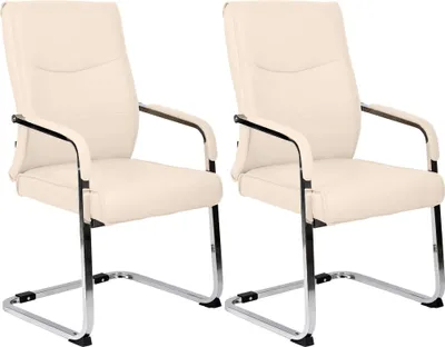 Produktbild von CLP 2er Set Esszimmerstühle Hobart Freischwinger gepolstert mit Lehnen creme Material Kunstleder