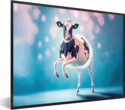 Produktbild von MuchoWow® Gerahmtes Poster Kuh - Krone - Ballett - Blau - Rosa 40x30 cm - Poster mit Schwarzem Bilderrahmen Wandposter Rahmen Foto Bilder - Kunstposter - Wanddekorationen