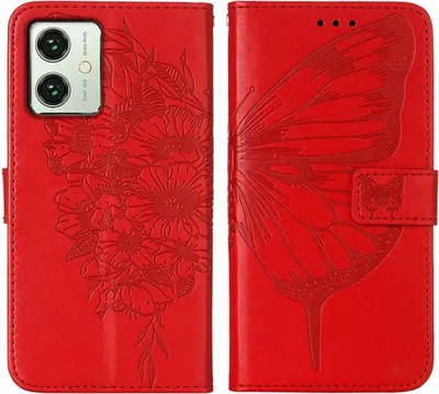 Produktbild von Mobigear Butterfly  Motorola Moto G54 Hülle Klapphülle Geldbörse - Rot