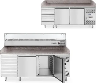 Zdjęcie produktu dla Stół Chłodniczy Do Pizzy 2-Drzwiowy Z 7 Szufladami Blat Granitowy Szer. 202Cm - Hendi 232842