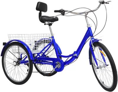 Produktbild von 24 Zoll Dreirad Erwachsene Faltbar 3 Räder Fahrrad 7-Gang mit Einkaufskorb Blau