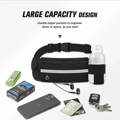 Image de Ceinture de course avec poche pour téléphone portable et gourde, ceinture de sport pour le jogging, sac banane, équipement de fitness