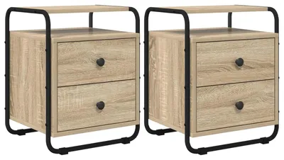 Immagine prodotto di Tavolino da comodino, 2 pezzi, in legno impiallacciato effetto noce Sonoma