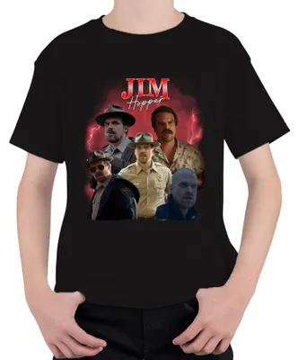Productafbeelding van Jim Hopper, Sheriff van Hawkins, cadeau, serie uit de jaren '90, bootleg, uni kinder T-shirt, zwart, maat 128