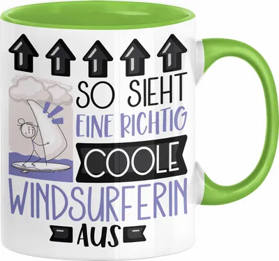 Produktbild von Windsurferin Geschenk Tasse Geschenkidee für Windsurferin Geburtstag Weihnachten Spruch So Sieht Eine Richtig Coole Windsurferin Aus Kaffee-Becher  (Grün)