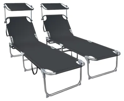 Produktbild von VOUNOT® 2er Set Sonnenliege mit Dach, 190 x 58 x 27 cm Schwarz