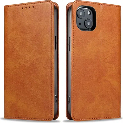 Produktbild von Handyhülle für Apple iPhone 15 Kunstleder Flip Cover Hülle Handytasche Case Kartenfach Farbe: Hellbraun