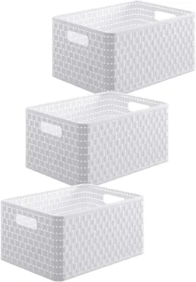 Immagine prodotto di Set di 3 scatole Rotho Country da 6 l in look rattan, plastica (PP) senza BPA, bianco, 3 x A5/6l (28,0 x 18,5 x 12,6 cm)