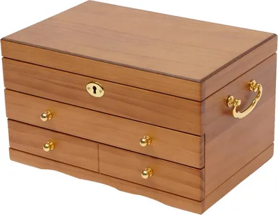 Image de Boîte à bijoux en bois - Boîte de rangement pour bijoux - Organiseur de bureau à 3 étages - Avec serrure - Style vintage - Crochets pour bijoux - Couleur bois